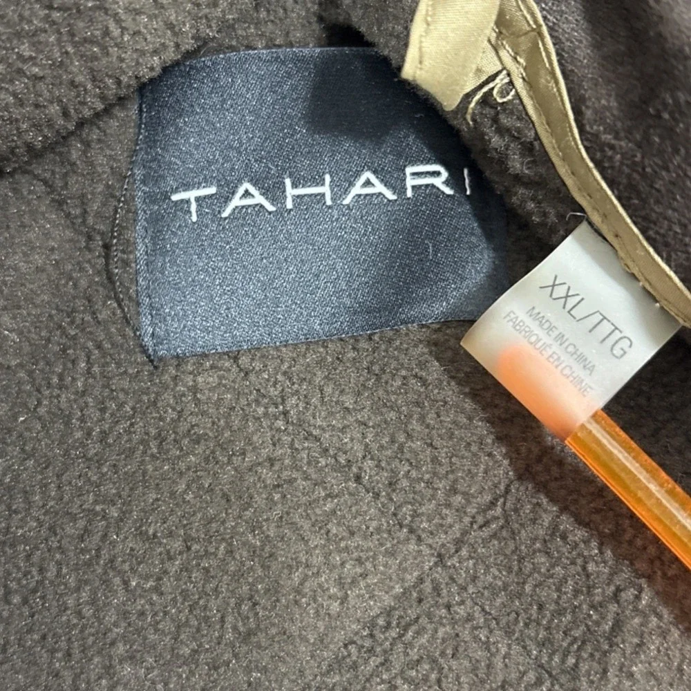 Tahari Men XXL Khaki Tan Diamond Quilted Fleece Lined Full Zip Vest Jacket 2XL